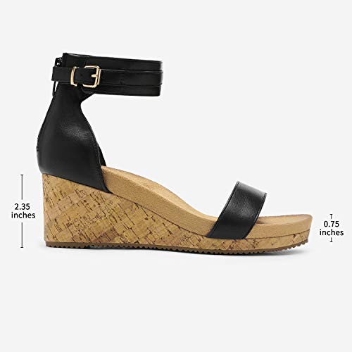 DREAM PAIRS Women's Open Toe Buckle Ankle Strap Platform Wedge Sandals Summer Shoes. - color: Black/Pu, size: 7