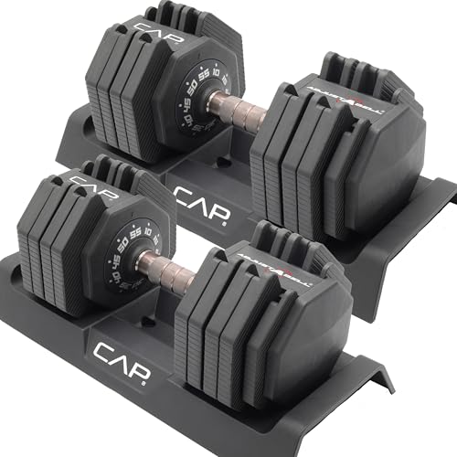 CAP ADJUSTABELL Adjustable Dumbbell Set, Premium Quick Select Adjustable Weights for Strength Training, Singles & Pairs, 12.5 LB, 25 LB & 55 LB, Round & Hex Dumbbells, Multiple Grip Handle Options - size: 55 lb - Copper Handle, style: Pair