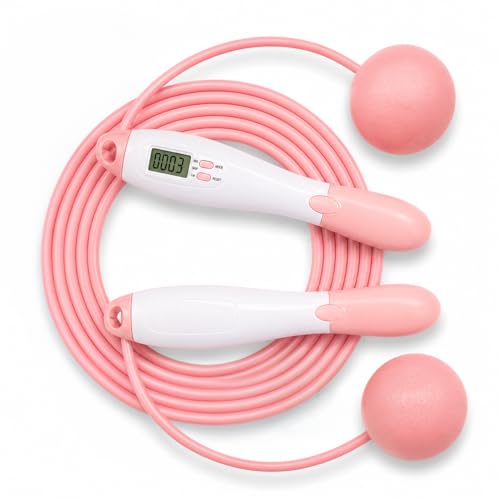 HARCOS Cordless Jump Rope with Counter & LCD Display – 2-in-1 Weighted Ball Skipping Rope & Adjustable Steel Cable – Tangle-Free Speed Jump Rope for Women, Men & Kids – Home Gym Cardio Fitness Equipment - color: Pink