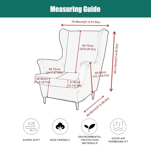 NILUOH Wingback Chair Slipcover 2 Pieces, Stretch Spandex Wingback Chair Covers Washable Slipcover for Wingback Armchairs Non-Slip Furniture Protector with Elastic Bottom for Living Room - color: Army Green