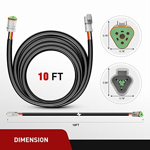 Nilight 2 PCS 16 AWG 10 Feet 3 Pin DT Connector Wiring Harness Extension Kit Plug and Play for Dual Mode Off Road LED Pod Lights Bar DRL Driving Auxiliary Reverse Boat Light - size: 16AWG -10FT 3Pin DT