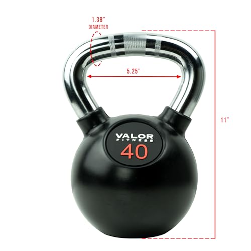 Valor Fitness Chrome Kettlebells – Solid Cast Iron Kettlebell with Chrome Finish, Strength Training Weight for Swings, Squats, Cleans & Home Gym Workouts - size: 40.0 Pounds