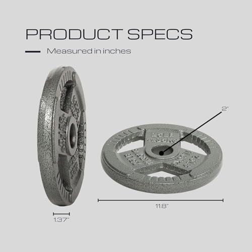 HulkFit 1 inch or 2 inch Cast Iron Weight Plate Set with Multi-Grip Handles and Enamel Coated for Barbells & Strength Training - Grey - style: 2in - 25lbs (SINGLE)
