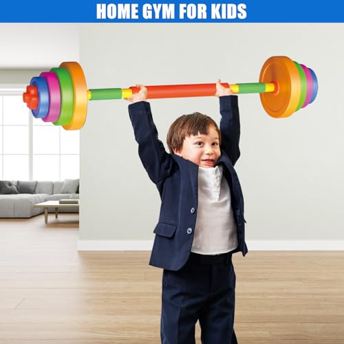 Kids Exercise Weight Set, Barbell and Dumbbell Workout Equipment, Toddler Beginner Gym Toy for Pretend Play Lifting Exercise & Fitness, Adjustable Fill with Sand or Water - size: 5-In-1