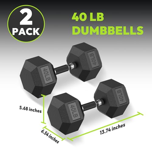 HANDBODE Rubber Encased Hex Dumbbell Pair, 2.5-65 lb | Non-Slip Handle Design for Secure & Comfortable Grip, Hand Weights for Strength Training, Fitness & Home Gym - size: 40 lb, Pair, style: Comfort Grip