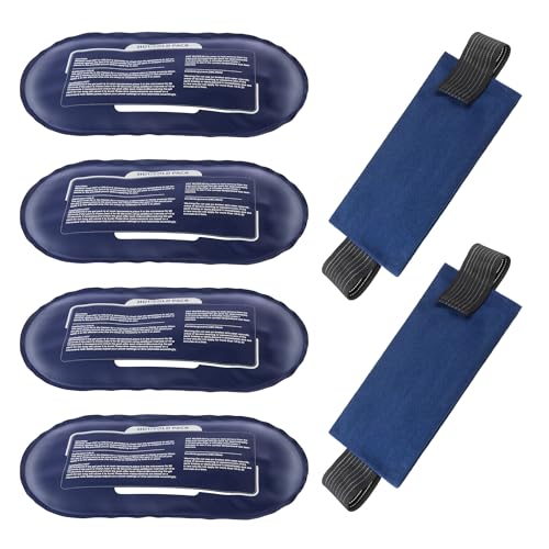 Ice Packs for Injuries Reusable, 4 Pack Hot and Cold Gel Packs and 2 Pack Adjustable Flexible Gel Wraps for Back Shoulders Arms Knees and Legs Injury Recovery, Alleviate Joint and Muscle Pain Relief