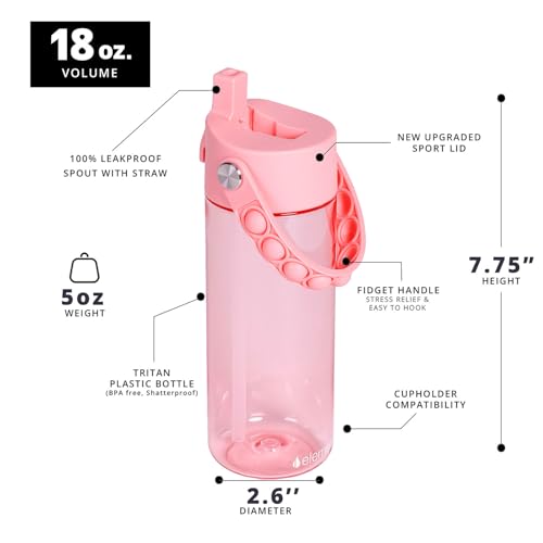 Elemental Leak Proof Water Bottles for Kids - Splash Kids Water Bottle for School with Pop-it Handle - Tritan Plastic Water Bottle with Straw - Fancy Frog Clear & Rose - 18oz (2 Pack) - color: Duo - Clear Frog / Rose
