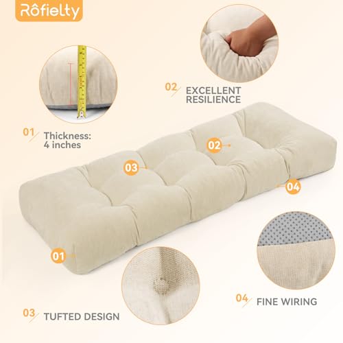 ROFIELTY Bench Cushion 42 Inch, Non-Slip Tufted Bench Cushion for Indoor Furniture for Bay Window, Entryway Bench, Piano Seat (Chenille-Beige, 42x16x4) - color: Chenille-beige, size: 42x16x4