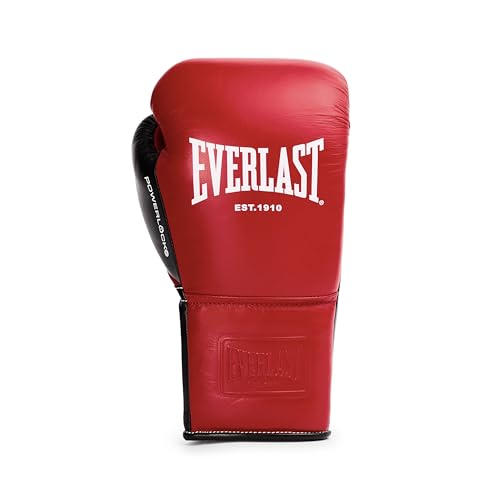 Everlast Powerlock OG Pro Training Boxing Gloves | Lace Up - color: Red/Black, size: 14oz