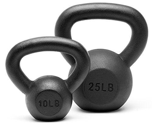 Powder Coated Solid Cast Iron Kettlebell Weights Set 5lb to 45lb Various Combination - color: F-Black(10+25)lb