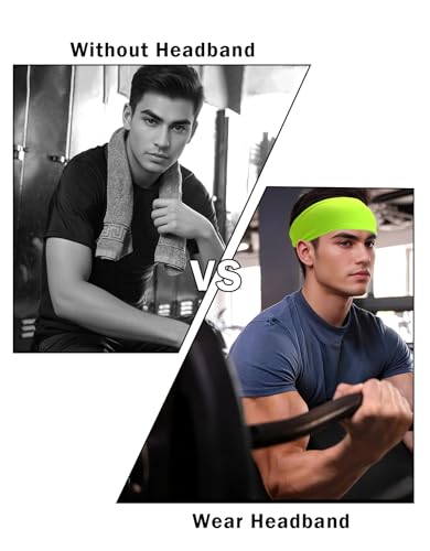 Headbands for Men & Women, Sweat Headband Non-Slip Sweatband Sports Running Cycling Yoga Basketball Workout Football Training - color: Neon Yellow