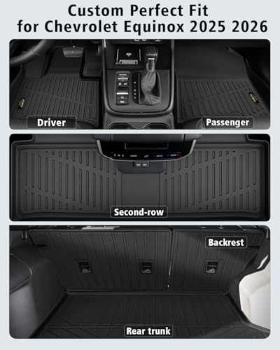 Floor Mats Custom Fit for Chevy Equinox 2025 2026 Fuel (Non EV) Trunk Mat with Backrest Mat All Weather TPE Cargo Liner Full Set for Chevrolet Equinox Accessories, Black - size: For Chevy Equinox 2025-2026 Floor Mats Full Set