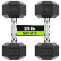 HANDBODE Hex Dumbbell Set of 2, Rubber Encased Fixed Dumbbells, 2.5-65 lb | Non-Slip Comfortable Handles, Hand Weights for Strength Training, Ideal for Home Gym Workouts - size: 25 lb, Pair, style: Chrome Handle