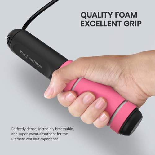 multifun Digital Jump Rope with Smart Counter & Timer - Adjustable Speed Skipping Rope for Fitness, Weight Loss, Boxing, MMA - Tangle-Free Ball Bearings & Anti-Slip Handles for Men, Women, Kids.(Check 2026 New Evolution for 3s Rope Swap) - color: Pink