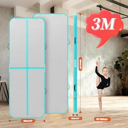 SUDOO Gymnastics Air Mat 10ft/13ft/16ft Inflatable Air Tumble Track Mat 4" Thick Tumbling Mat With Pump or No Pump for Training Tumble Yoga Cheerleading Parkour Beach Water Activities Home Use - color: Green-No Pump, size: 10ft*3.3ft*4in (3*1*0.1m)