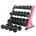 RitFit Rubber Hex Dumbbell Set with 3-Tier Dumbbell Rack,350-780LB Hand Weight Set with Anti-Slip Grip,1000LB Capacity Heavy Duty Steel Weight Storage Rack for Home Gym - color: Pink