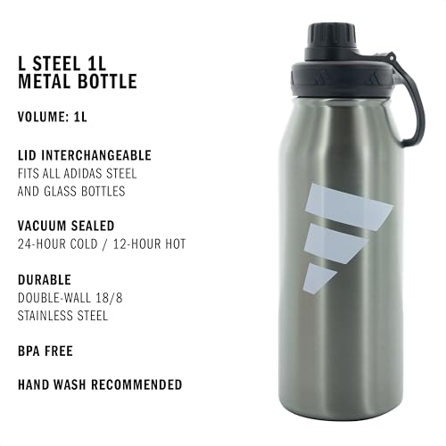 adidas Stainless Steel Metal Water Bottle 34 oz (1L) Screw Cap - color: Wonder Sage Green/White/Black