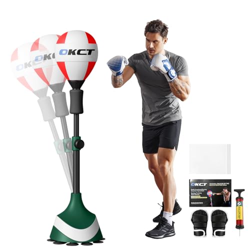 OKCT Punching Bag with Stand,Reflex Bag,Suction Cup Base | Adjustable Height,Boxing Equipment for Adults & Teens,Home Gym,Speed Training, Hand-Eye Coordination&Fitness - color: Green
