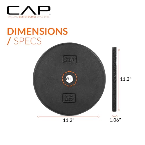 CAP Barbell Standard 1-Inch Cast Iron Weight Plates - Singles & Sets | 1.25-50 lbs | Multiple Options - color: Black, size: 25 lb - Set of 2