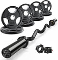 RitFit 2 Inch EZ Curl Bar with Weights, 350LBS Weight Capacity Olympic Curl Barbell for Bicep, Tricep and Weight Lifting Exercises - style: Black (with 85LB Weights and Collar)