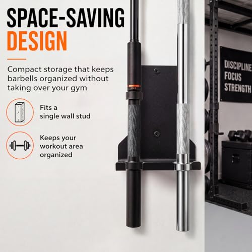 Hicarer Wall Mounted Alloy Steel Barbell Hanger Max Load up to 150 Lbs Heavy Duty Garage Gym Bar Vertical Wall Rack 2 Bar Holder for Commercial Gym or Home Space Saving, Black