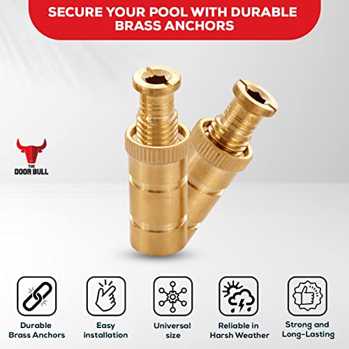 The Door Bull Brass Pool Cover Anchors for Concrete & Pavers Deck | Universal Size Fits 3/4" Hole, Ideal for Inground Pool Safety Covers, Durable & Easy to Install - 5 Pack - size: 5 Pack