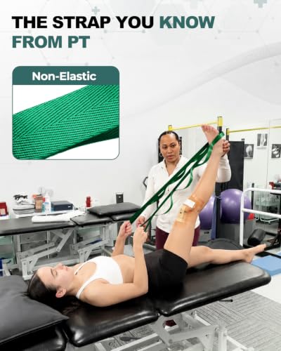 Trideer Non-Elastic Stretching Strap with Loops for Physical Therapy & Rehab, Knee Hip Leg ROM Post-Surgery, Yoga Strap for Stretching, Leg Lifter Strap Mobility Aid, Hamstring Calf Back - color: Emerald Green