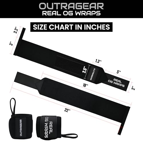 18" OG-Grade Wrist Wraps for Weightlifting – Heavy Duty Wrist Support with Thumb Loop & Lockdown Strap – Wrist Straps for Powerlifting, Bench Press & Gym Training - style: Classic Black