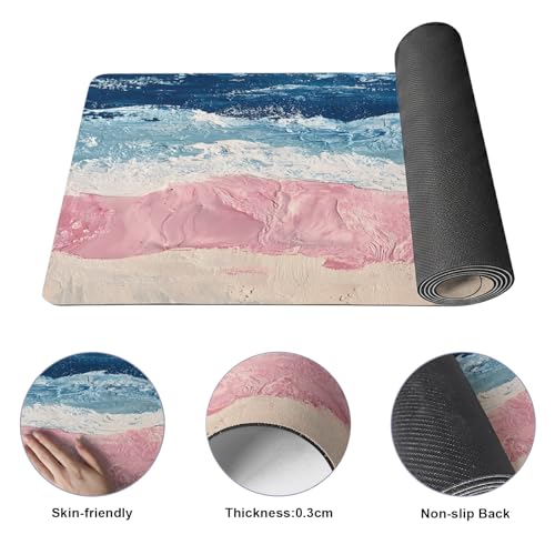 Navy Blue Grey White Yoga Mat Non Slip Abstract Art Modern Oil Painting Exercise Mat with Carrying Strap, Large Yoga Mats for Women, Workout Mats for Pilates, Stretching & Fitness - color: Sky Blue Beige Pink, size: 72"L x 24"W
