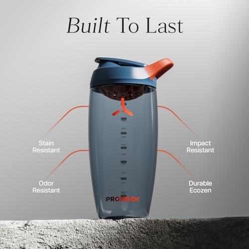 Promixx Pursuit Protein Shaker Bottle – 26oz Silent Snap-Fit Mixer for Lump-Free Shakes – Leak-Proof BPA-Free Ecozen Gym Shaker with Measurement Marks for Fitness and Travel – Midnight Blue - color: Midnight Blue, style: 26oz