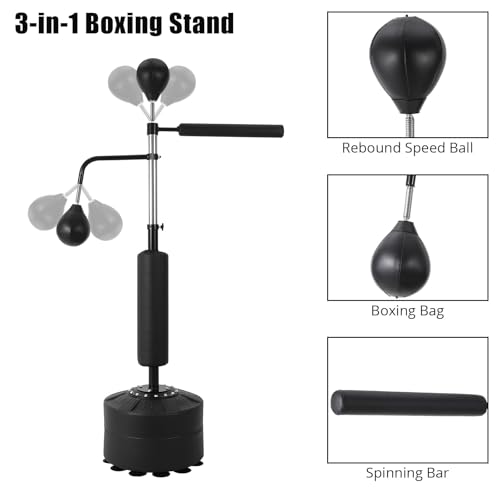 3-in-1 Freestanding Punching Bag Set, Boxing Bag Set with Adjustable Height, 2 Speed Balls & 360° Relax Bar, Complete Home Boxing Training System for Adults & Teens