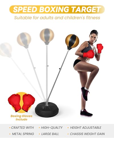 Fitness Reflex Bag, Speed Ball Stand Punching Bag with Gloves, Boxing Bag for Adults and Teens, 59IN Great MMA Training - color: black gold