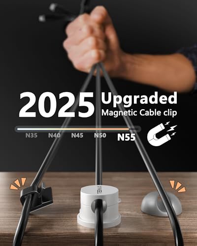 Magnetic Cable Clips 360° Rotation Cord Holder, 6Pack Cord Organizer 1s Lock Cable Smooth Adjustable Desk Organizers and Accessories, Adhesive Cord Clips for Nightstand,Phone,Wall,Car,Home Office - color: White, size: 6 PACK