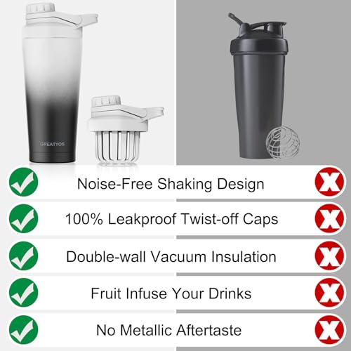 Stainless Steel Shaker Bottle with Noise-Free Design - Patented 24 oz Insulated Metal Shakers Bottles Cup for Protein Mixes and Pre Workout 100% Leak Proof (Day Night) - color: Day Night