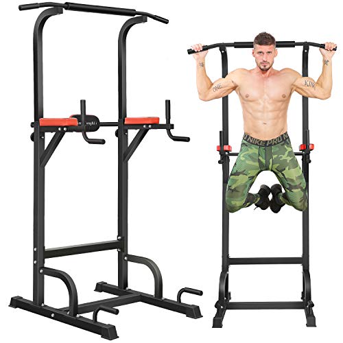 BangTong&Li Power Tower, Pull Up Bar Dip Station/Stand for Home Gym Strength Training Workout Equipment - color: black+red