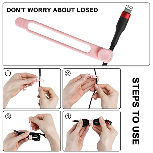 16Pcs Silicone Cable Ties Cord Organizer for Bundling Earphone, Phone Charger, Computer Cords, Reusable Wire Cable Management in Home,Office,Kitchen,School,Travel (Pink) - color: Pink, size: 4.2 Inch
