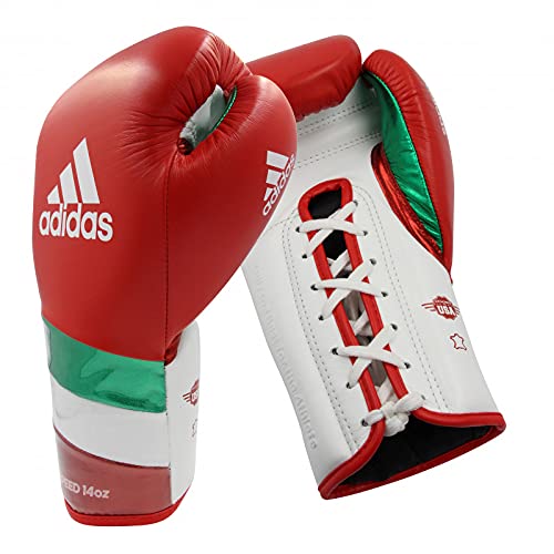 adidas Speed 500 Pro Boxing Gloves – Genuine Leather Training Gloves for Men & Women, Lace-Up Heavy Bag & Kickboxing Gloves - color: RED/WHITE/GREEN, size: 14 oz