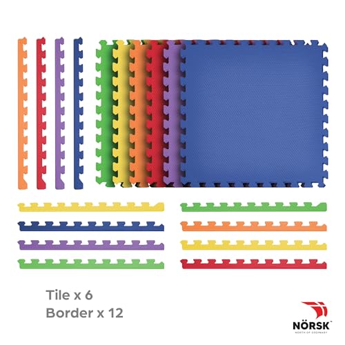 Norsk Kids Puzzle Play Mats Interlocking EVA Foam Floor Tiles Solid Color, 6 Tiles - 24 Sq. Ft., 1/2" Thick, Rainbow Pack - size: 6 Tiles - 24 Sq Ft