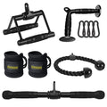 Cable Attachments for Home Gym, Made of Heavy Duty Solid Steel, LAT Pulldown Attachment, Weight Machine Accessories, Straight Pull Down Bar, Tricep Rope, Exercise & Double D Handle - style: Set of 4 with Ankle Straps