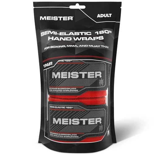 Meister Adult 180" Semi-Elastic Hand Wraps for MMA & Boxing (Pair) - color: Danger Red