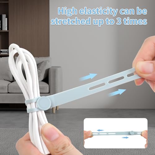 Oligei 25 Pcs Silicone Cable Ties, Cable Ties Reusable, High Elasticity Cord Wraps for Electrical Cords, Cord Organizer for Earphone, Phone Charger(Blue) - color: 25p∣blue