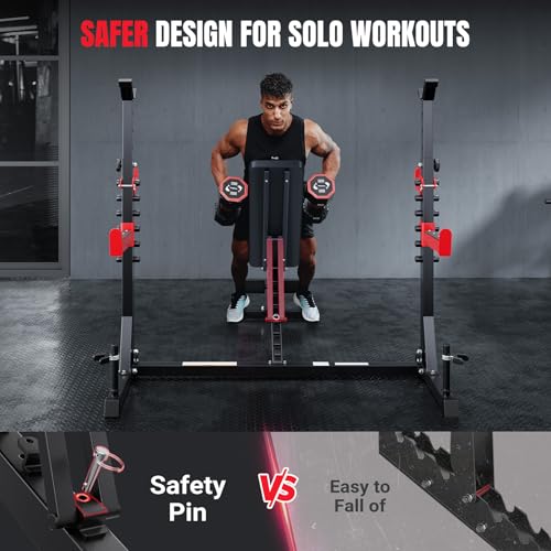 YOLEO Olympic Weight Bench Set with Rack, 1980LBS Capacity Bench Press Rack System, 47.44" Wide-Grip Bench, Leg Extension & Preacher Curl, Adjustable Incline Decline Weight Bench for Home Gym