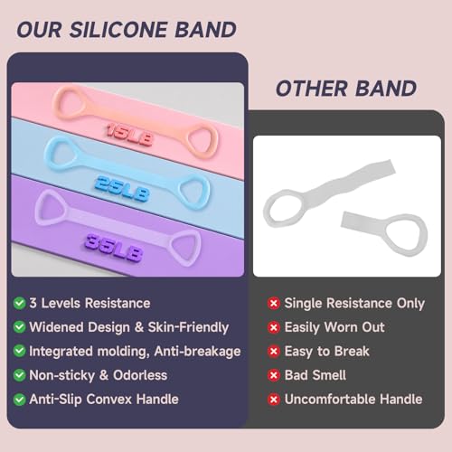 Figure 8 Resistance Bands with Handles, 15/25/35 Lb 8 Shaped Resistance Bands Silicone Exercise Bands for Women Arms Back Shoulder Workout Training Elastic Ropes for Yoga Stretching Pilates - color: Pink+Blue+Purple