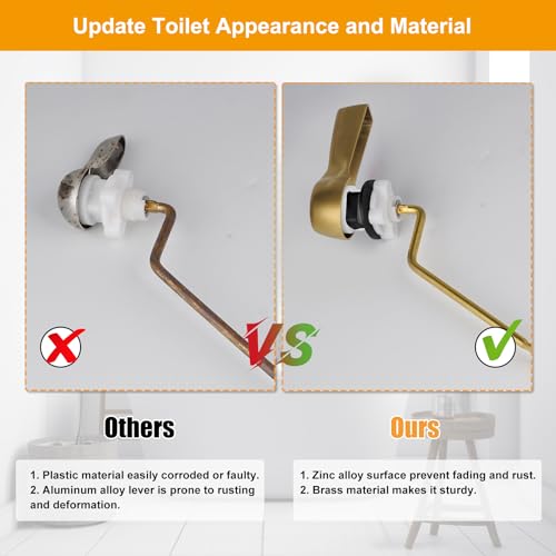 Hibbent Universal Metal Side Mount Toilet Handle Replacement Kit, Brass Toilet Flush Tank Lever with Stainless Steel Flapper Chains for Most Toilets, Brushed Gold - color: Brushed Brass, style: Side Mount