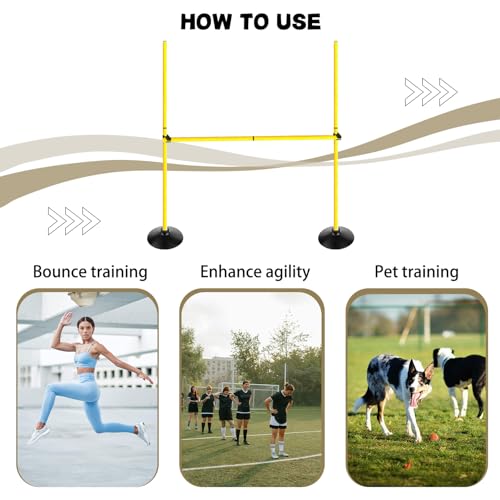Adjustable Height Agility Hurdle Set Multi-Function Soccer Trainning Pole Set Coaching Sticks with Rubber Base - color: 4.9 FT, style: Pack of 3
