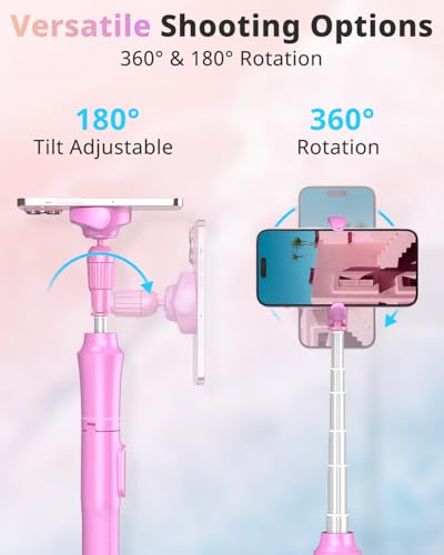 UBeesize 62'' Magnetic Selfie Stick Phone Tripod with Wireless Remote, Extendable Cell Phone Tripod Stand, Compatible with MagSafe, Cellphone Tripod for iPhone 17 16 15 14 13 12 Android Phones Pink - color: Pink, size: 62-in