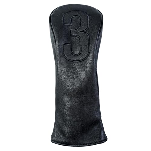 Golf Club Covers – Blackout Leather Driver Headcover, Fairway Wood, 3 Wood, Hybrid, Fits Mallet Blade Putter Head Covers Alignment Stick Cover - size: SET