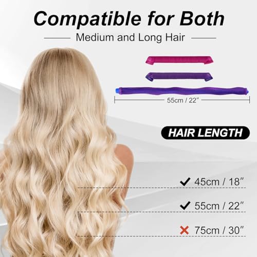40pcs Heatless Spiral Hair Rollers with Styling Hooks, 22inch/55cm, No Heat Damage, DIY Kit for Long & Medium Hair - color: Purple&Red
