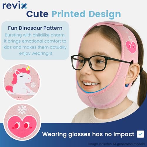 REVIX Teeth Ice Pack Head Wrap for Kids Ice Pack for Face with 3D Fit, Reusable Hot Cold Compress for Cheek & Jaw Relief, Ideal for Tonsillectomy Recovery, Adorable Unicorn Pattern, Pink