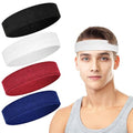 4 Pack Cotton Terry Sweat Headbands for Men Women Running Gym | 4 pack soft cotton terry headbands, Stretch 7 to 15 inches, Sweat-wicking, stays put for running, tennis, basketball & yoga - color: Black/Red/White/Blue